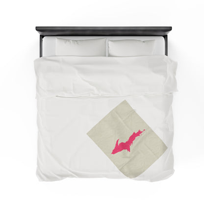 Michigan Upper Peninsula Plush Blanket (w/ Pink UP Outline) | Ivory White