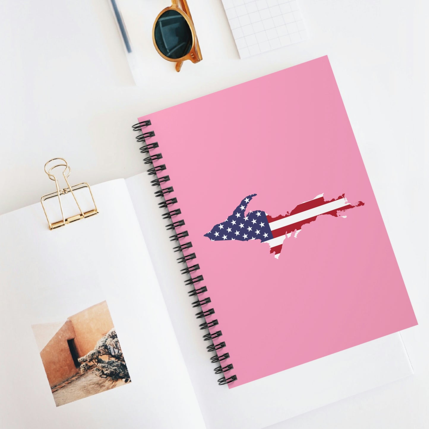 Michigan Upper Peninsula Spiral Notebook (w/ UP USA Flag Outline) | '67 Caddie Pink