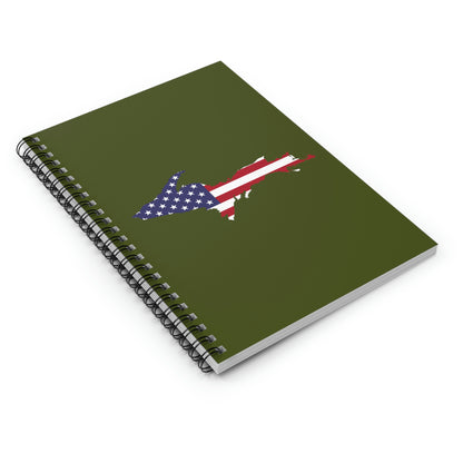 Michigan Upper Peninsula Spiral Notebook (w/ UP USA Flag Outline) | Army Green