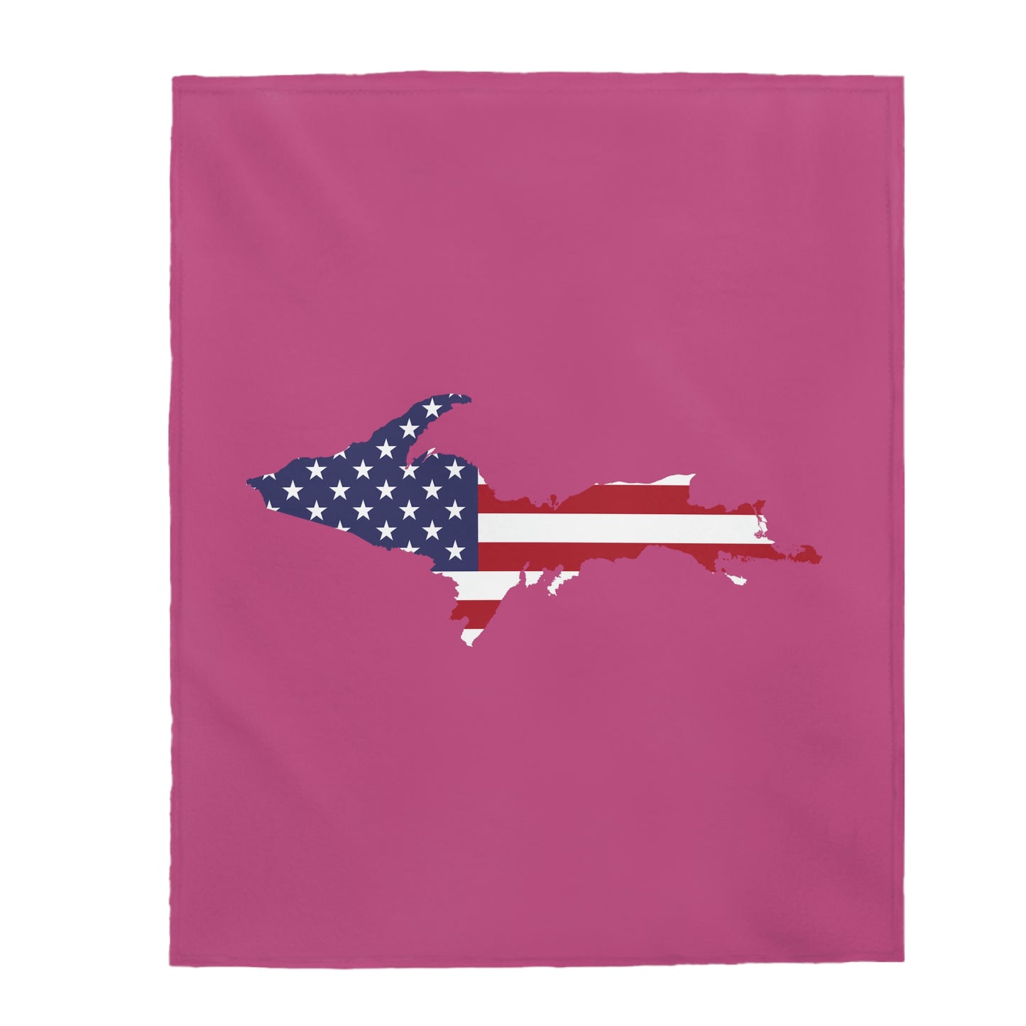 Michigan Upper Peninsula Plush Blanket (w/ UP USA Flag Outline) | Apple Blossom Pink