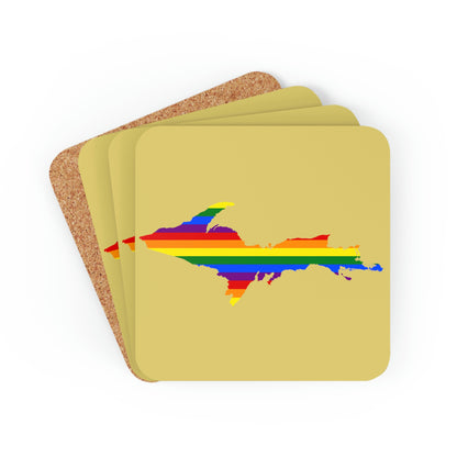 Michigan Upper Peninsula Coaster Set (Plum Yellow w/ UP Pride Flag Outline) | Corkwood - 4 pack