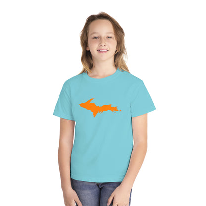 Michigan Upper Peninsula T-Shirt (w/ Orange UP Outline) | Youth Garment-Dyed