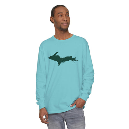 Michigan Upper Peninsula Garment-Dyed T-Shirt (w/ Green UP Outline) | Unisex Long Sleeve