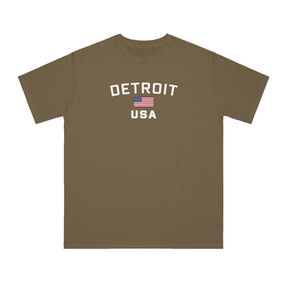 'Detroit USA' T-Shirt (w/ USA Flag) | Organic Unisex