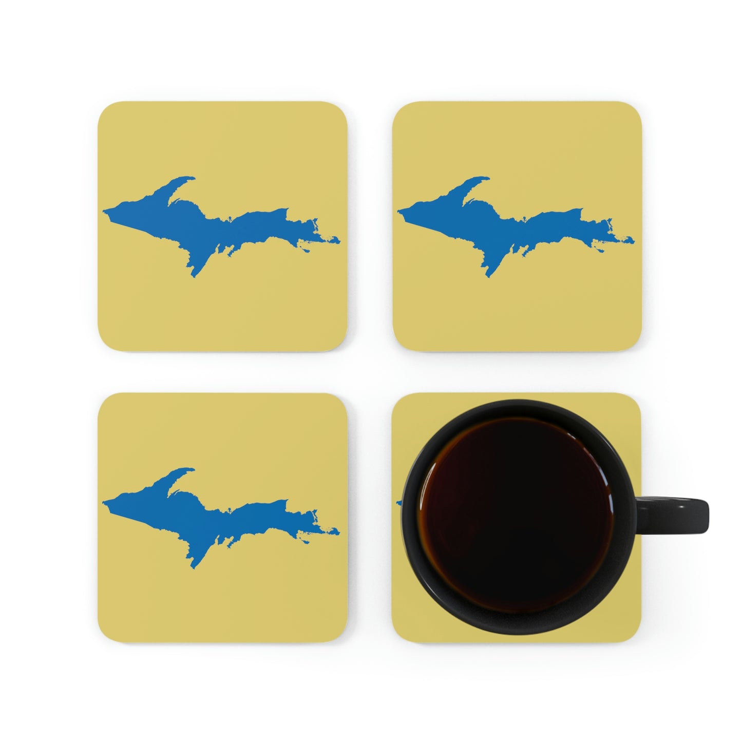 Michigan Upper Peninsula Coaster Set (Plum Yellow w/ Azure UP Outline) | Corkwood - 4 pack