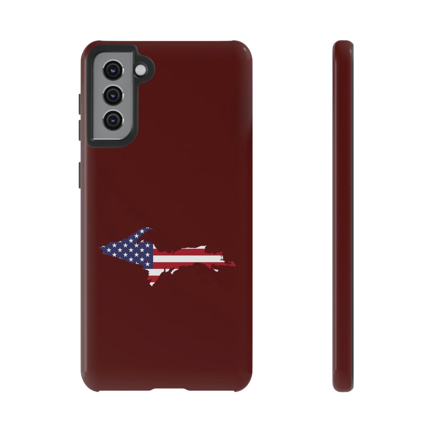 Michigan Upper Peninsula Tough Phone Case (Cherrywoold Color w/ UP USA Flag Outline) | Samsung & Pixel Android