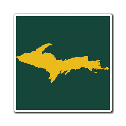 Michigan Upper Peninsula Square Magnet (Green w/ Gold UP Outline)