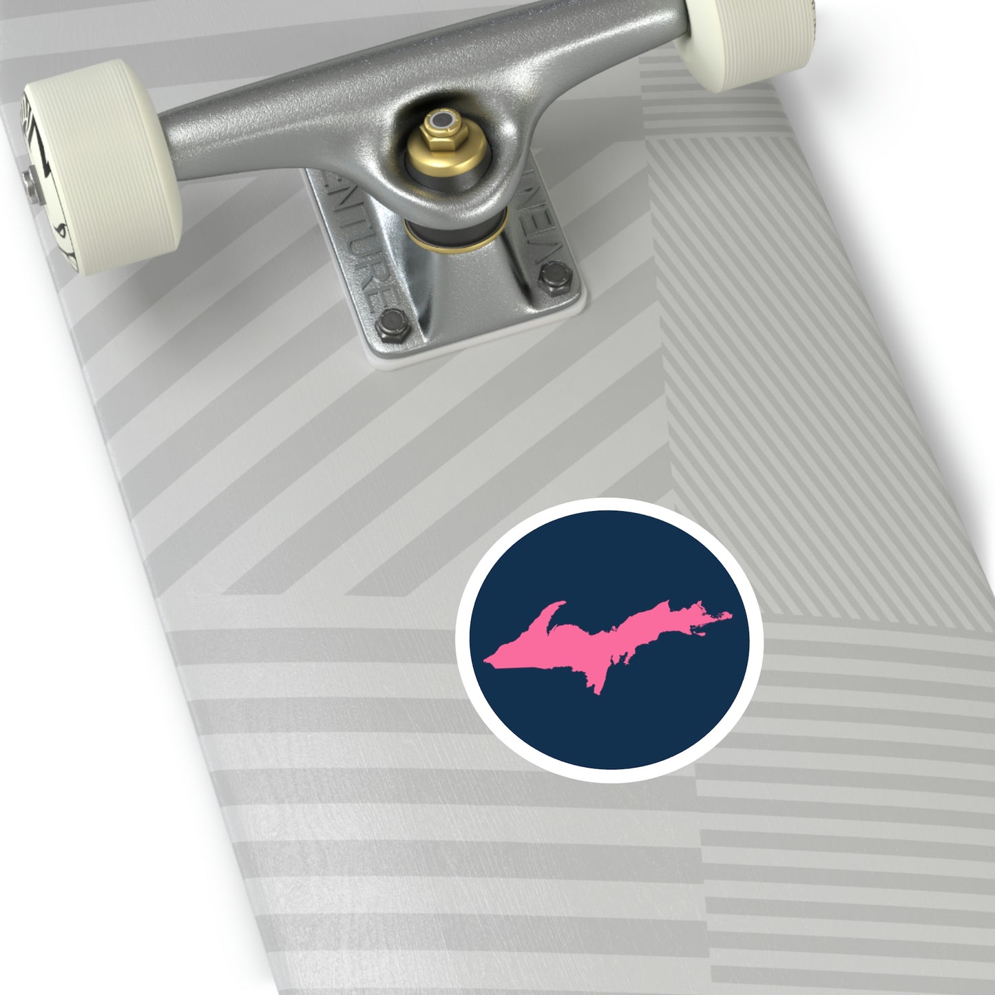 Michigan Upper Peninsula Round Stickers (Navy w/ Pink UP Outline) | Indoor\Outdoor