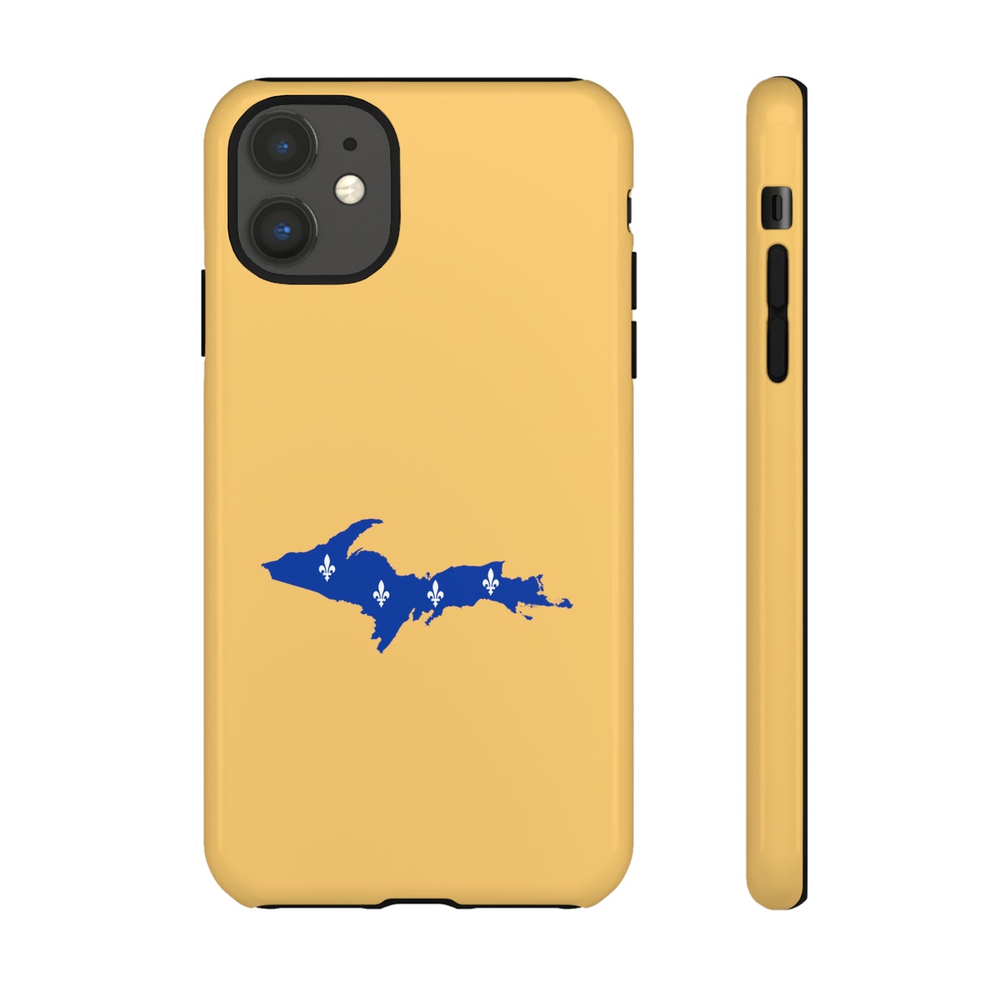 Michigan Upper Peninsula Tough Phone Case (Citrine Color w/ UP Quebec Flag Outline) | Apple iPhone