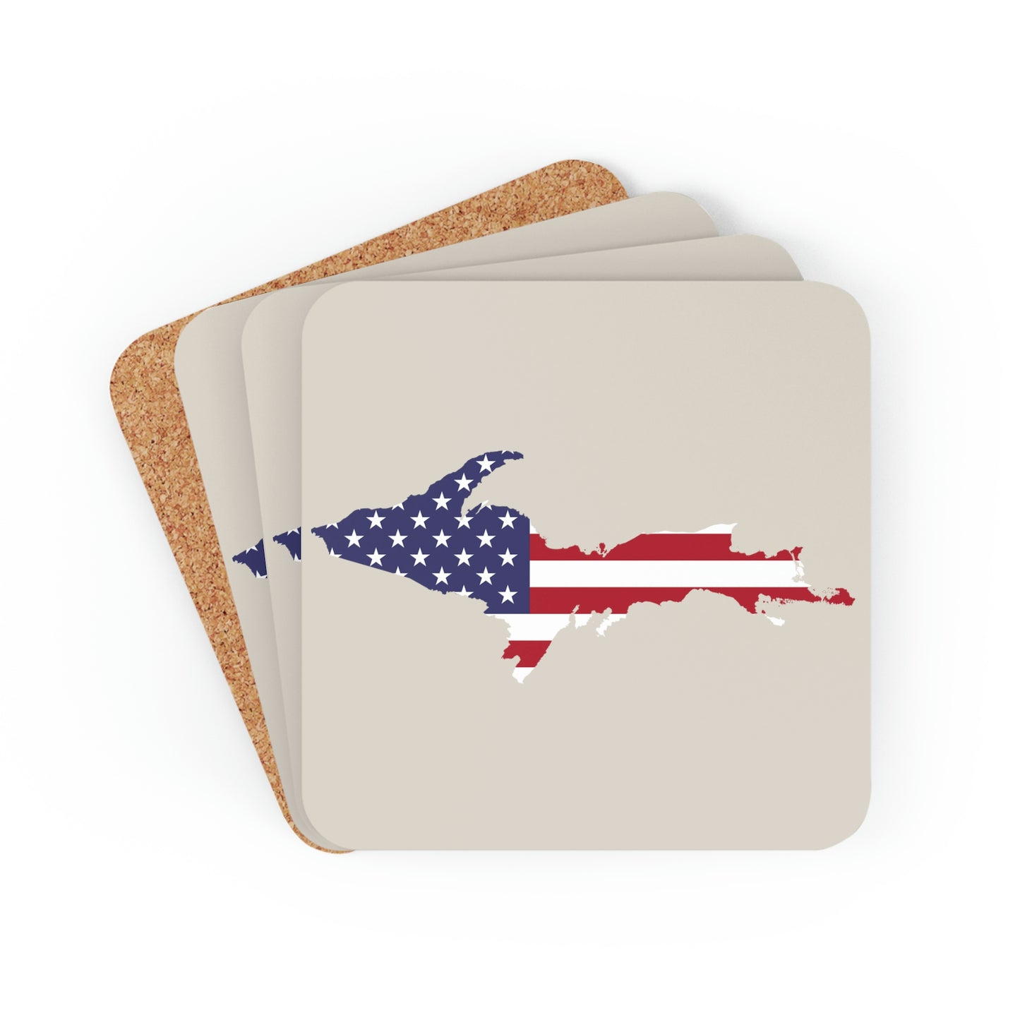 Michigan Upper Peninsula Coaster Set (Canvas Color w/ UP USA Flag Outline) | Corkwood - 4 pack