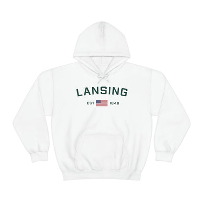 'Lansing EST 1848' Hoodie (w/USA Flag Outline) | Unisex Standard