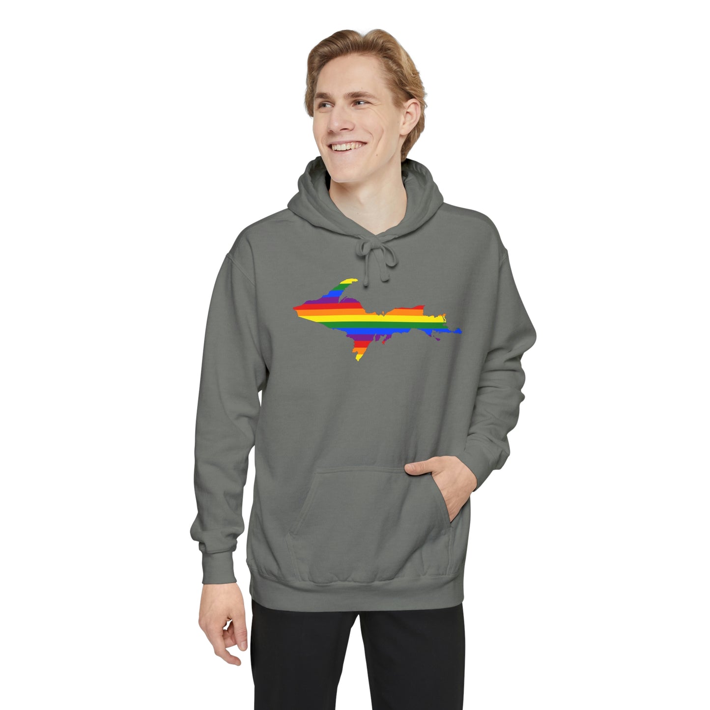 Michigan Upper Peninsula Hoodie (w/ UP Pride Flag Outline) | Unisex Garment-Dyed