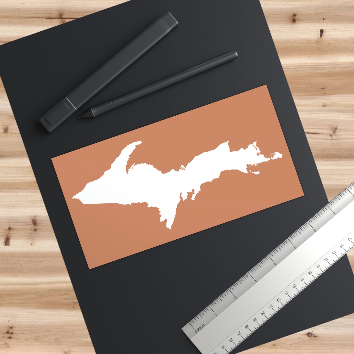 Michigan Upper Peninsula Bumper Sticker (w/ UP Outline) | Copper Color Background