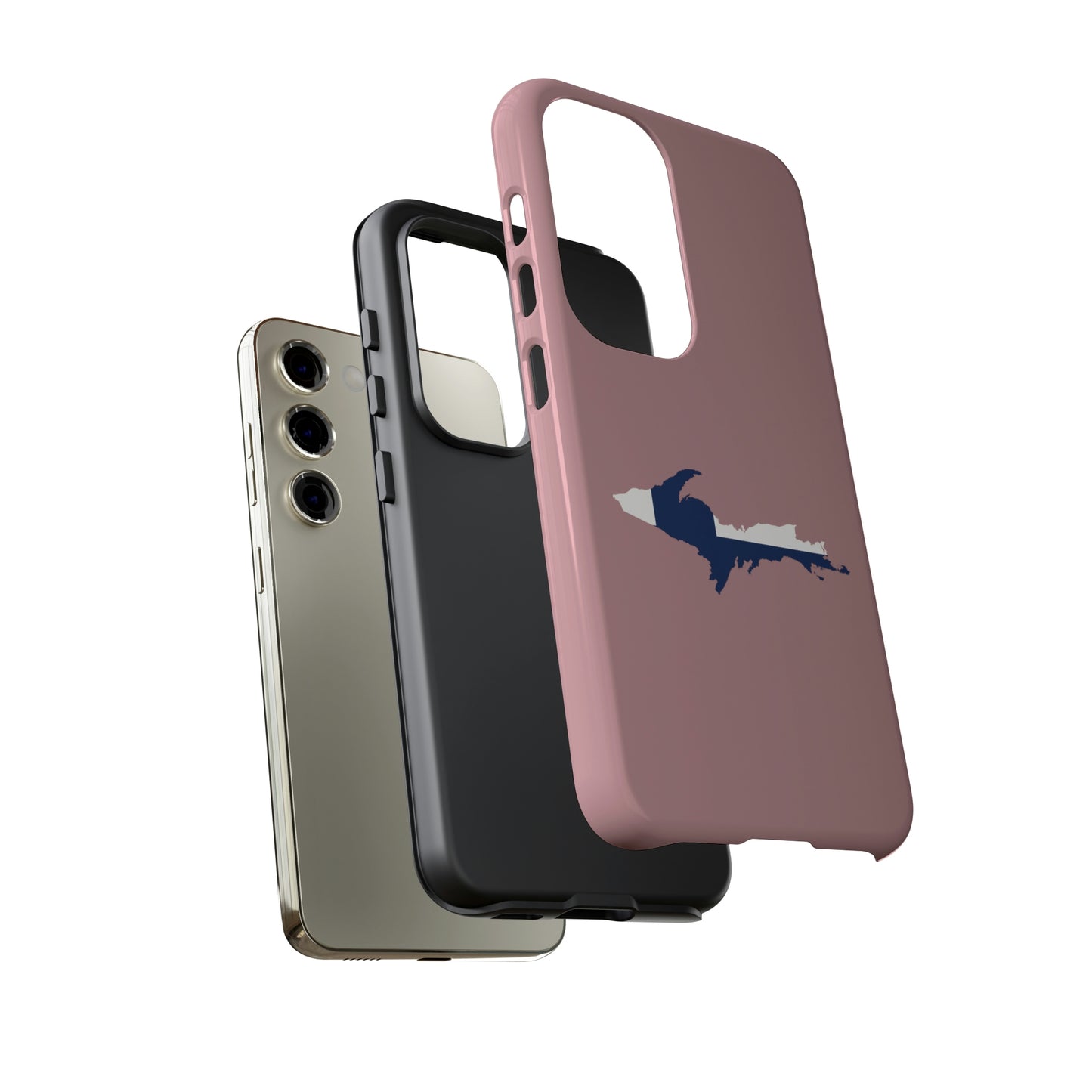 Michigan Upper Peninsula Tough Phone Case (Cherry Blossom Pink w/ UP Finland Flag Outline) | Samsung & Pixel Android