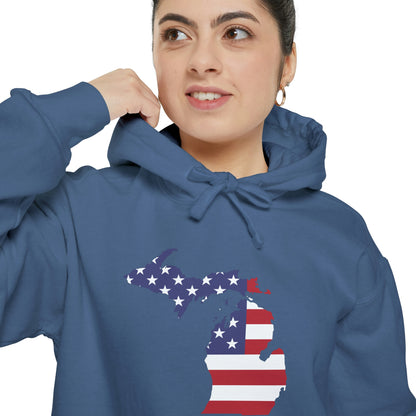 Michigan Upper Peninsula Hoodie (w/ MI USA Flag Outline) | Unisex Garment-Dyed