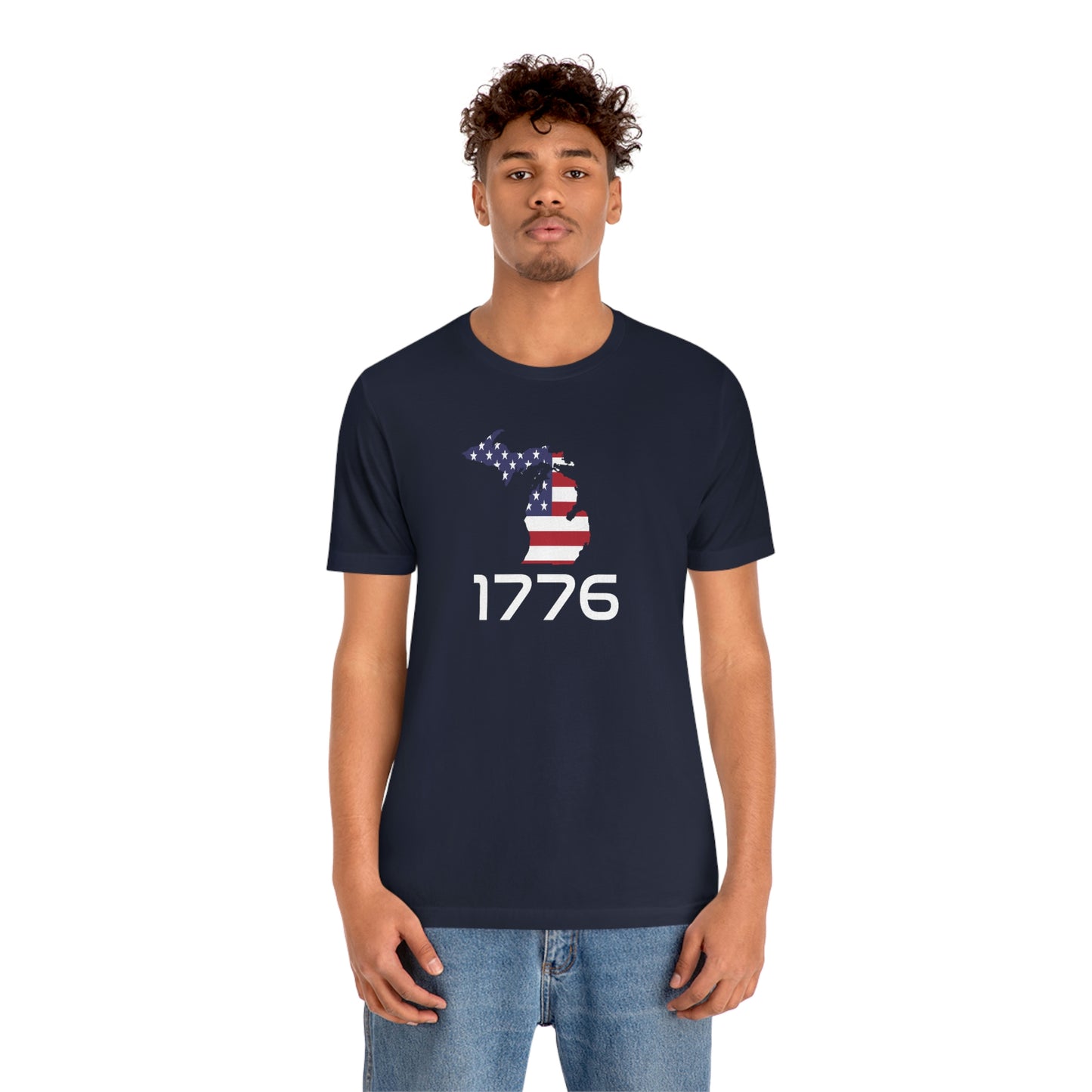 Michigan '1776' T-Shirt (Space Agency Font w/ MI USA Flag Outline) | Unisex Standard Fit