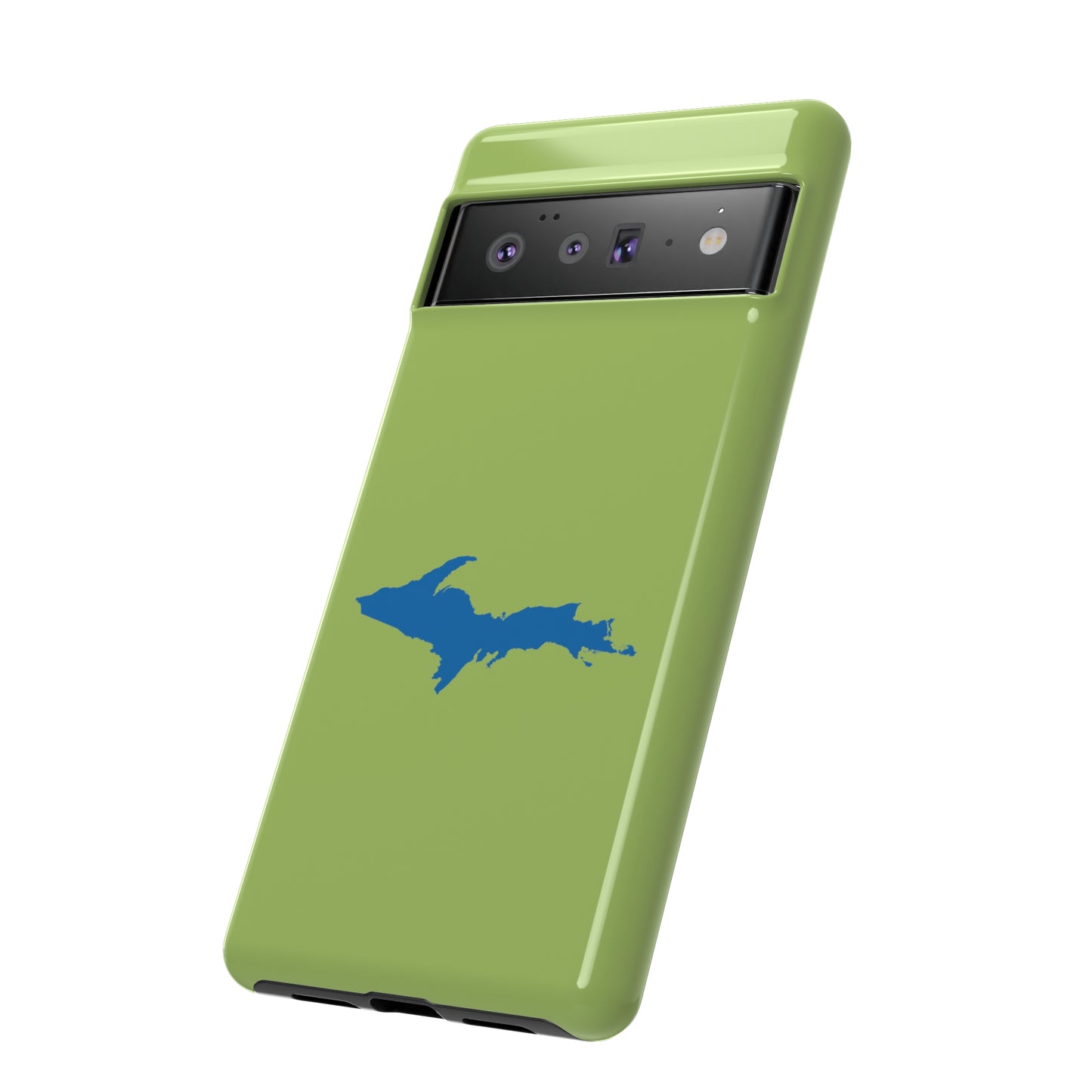 Michigan Upper Peninsula Tough Phone Case (Gooseberry Green w/ Azure UP Outline) | Samsung & Pixel Android