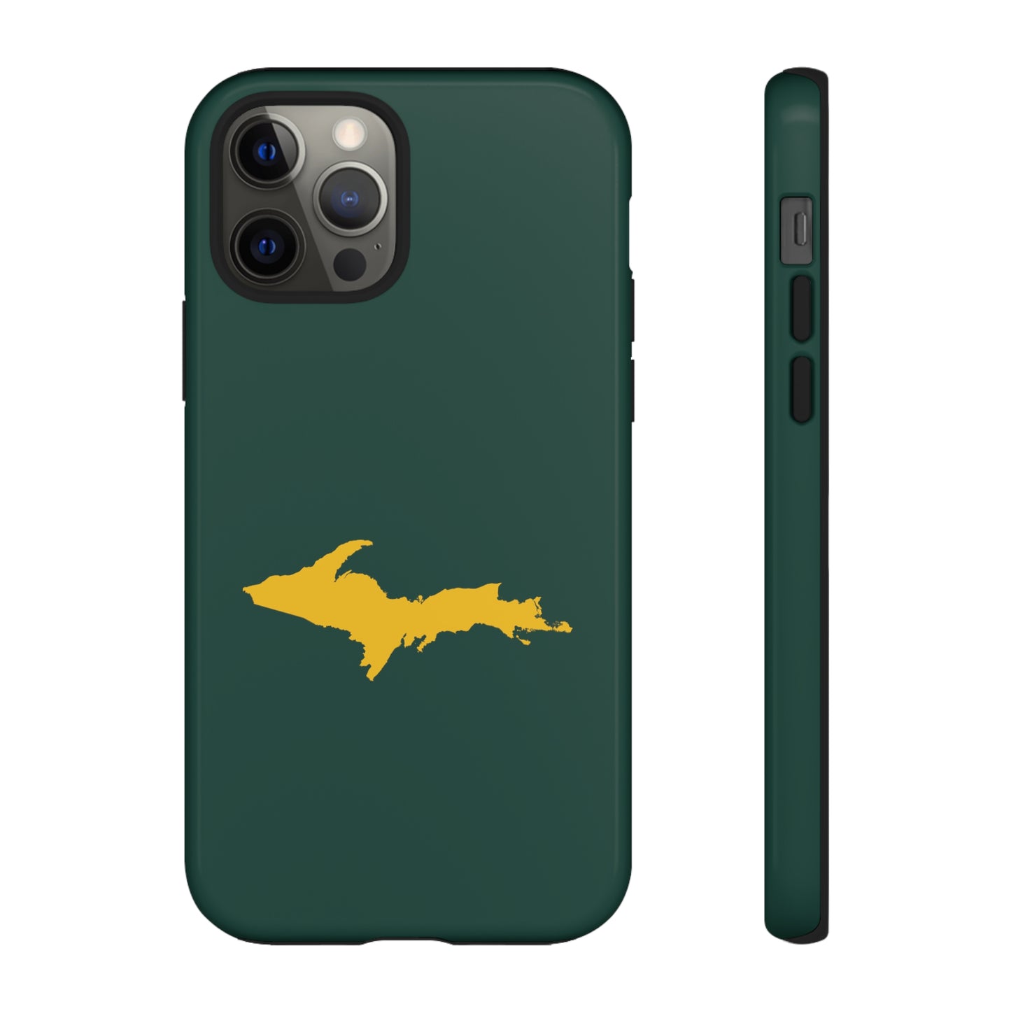 Michigan Upper Peninsula Tough Phone Case (Green w/ Gold UP Outline) | Apple iPhone