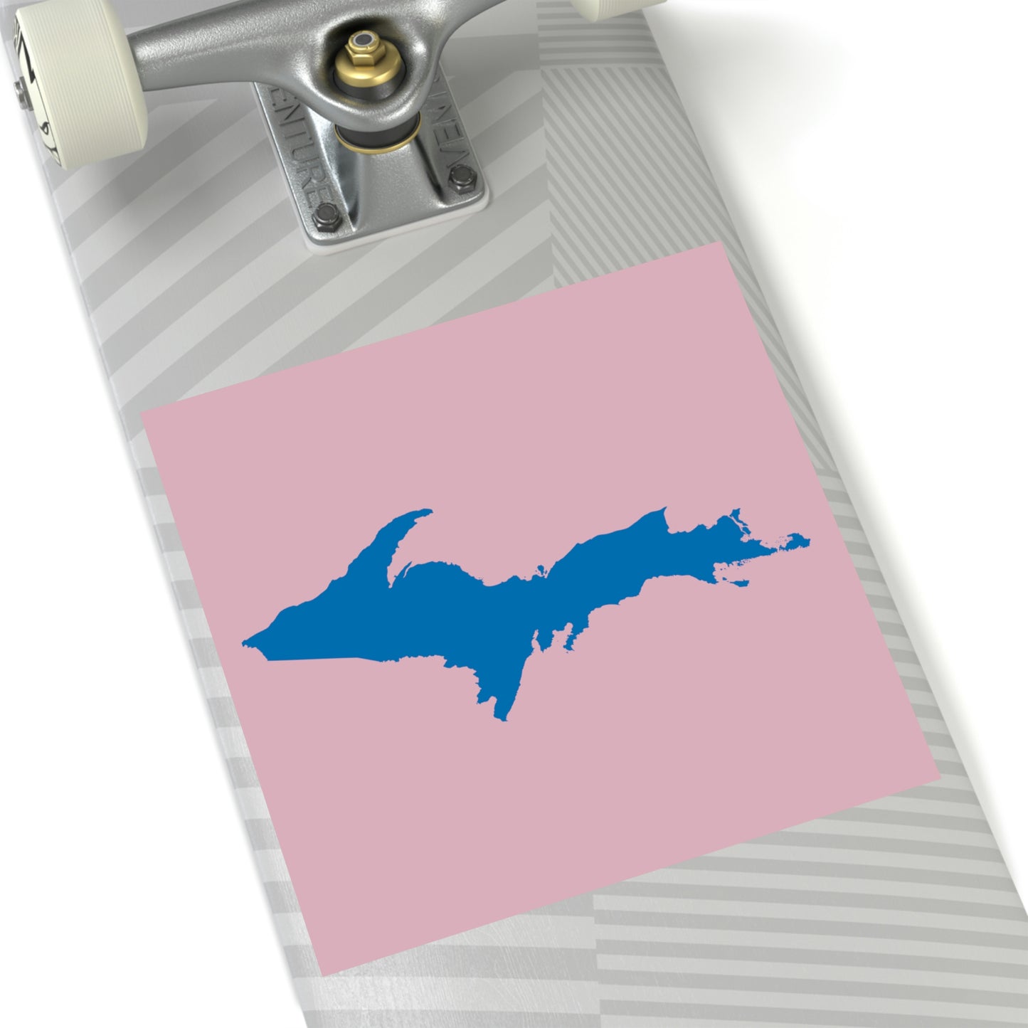 Michigan Upper Peninsula Square Sticker (Pink w/ Azure UP Outline) | Indoor/Outdoor