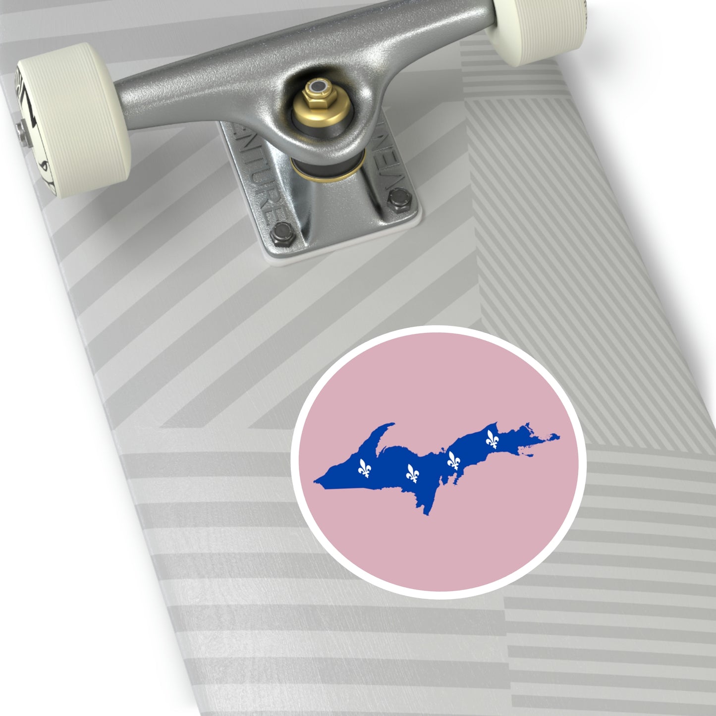 Michigan Upper Peninsula Round Stickers (Pink w/ UP Quebec Flag Outline) | Indoor\Outdoor