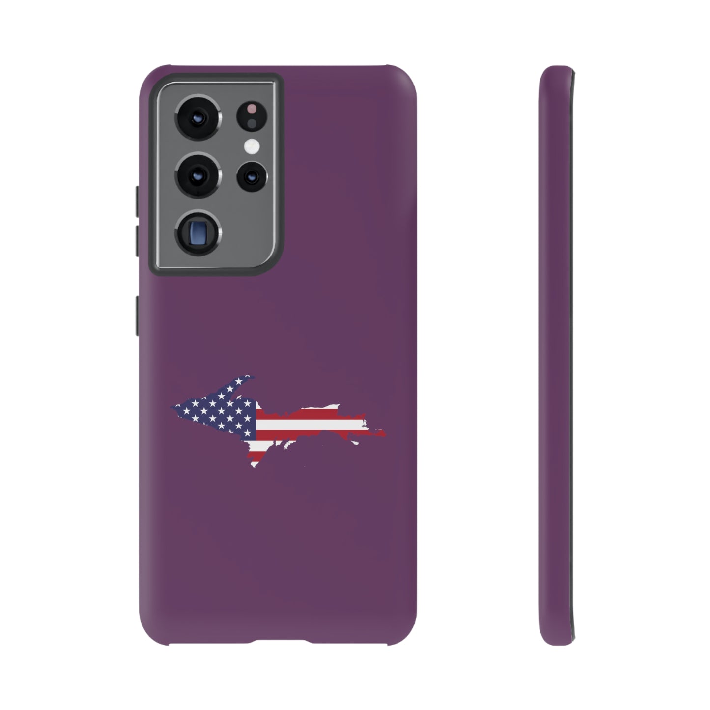 Michigan Upper Peninsula Tough Phone Case (Plum w/ UP USA Flag Outline) | Samsung & Pixel Android