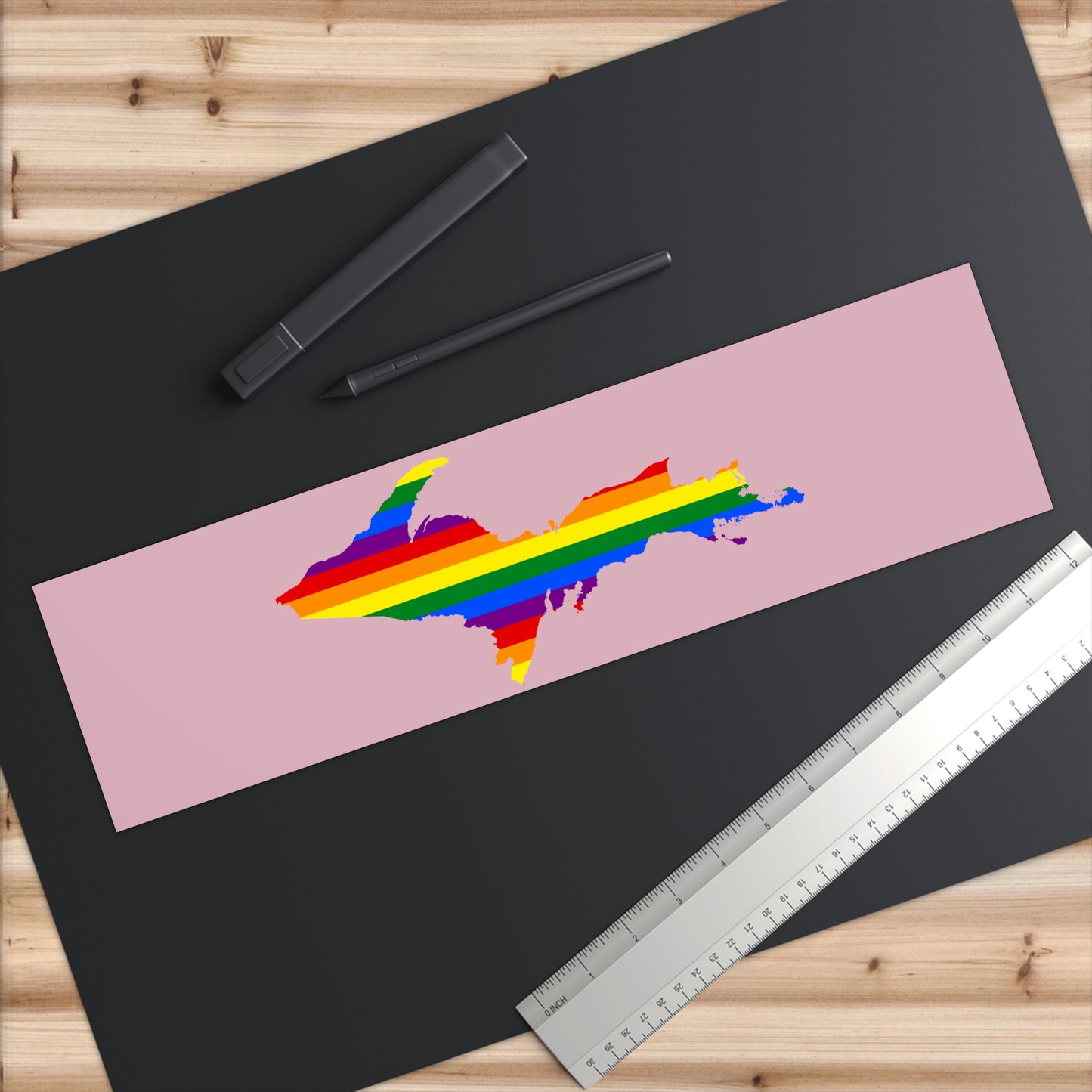 Michigan Upper Peninsula Bumper Stickers (w/ UP Pride Flag Outline) | Pink Background