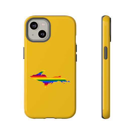 Michigan Upper Peninsula Tough Phone Case (Gold w/ UP Pride Flag Outline) | Apple iPhone