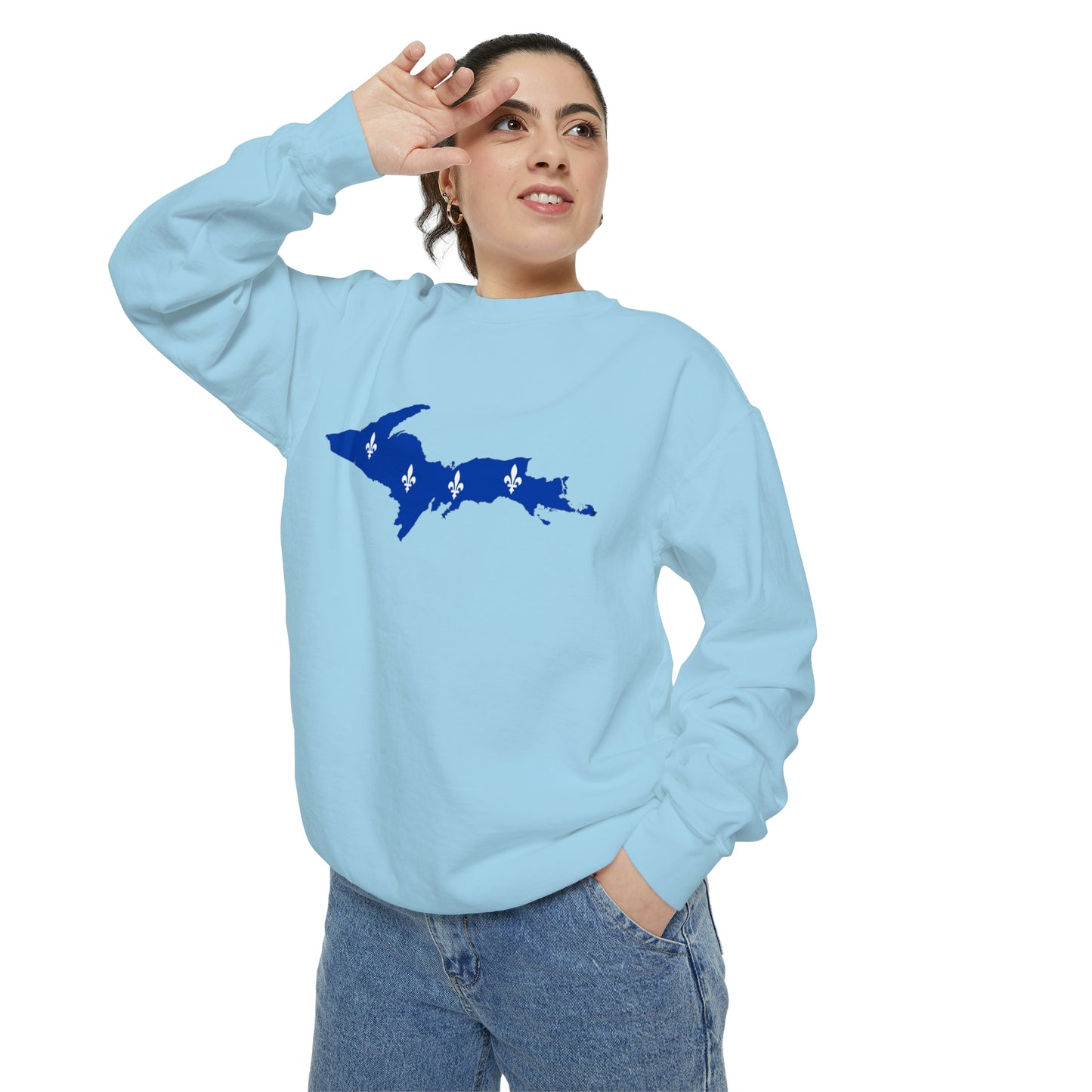 Michigan Upper Peninsula Sweatshirt (w/ UP Quebec Flag Outline) | Unisex Garment Dyed