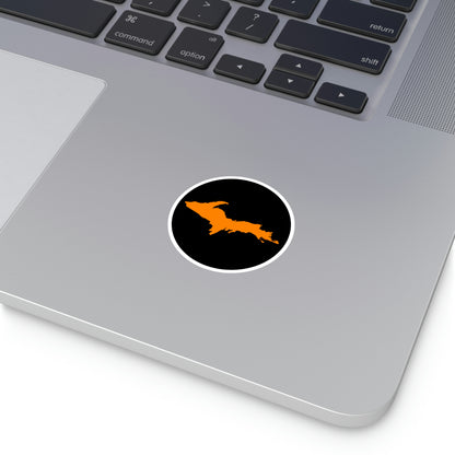 Michigan Upper Peninsula Round Stickers (Black w/ Orange UP Outline) | Indoor\Outdoor