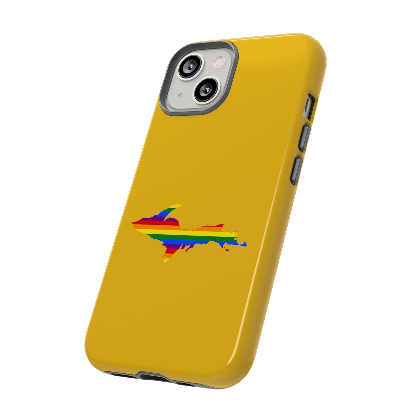 Michigan Upper Peninsula Tough Phone Case (Gold w/ UP Pride Flag Outline) | Apple iPhone