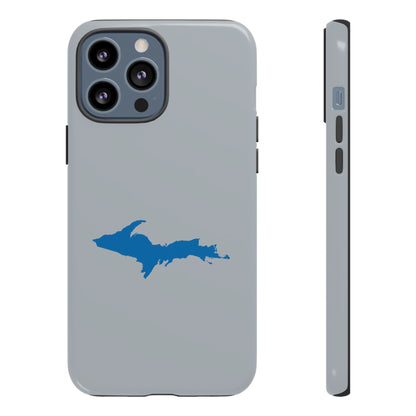 Michigan Upper Peninsula Tough Phone Case (Silver w/ Azure UP Outline) | Apple iPhone