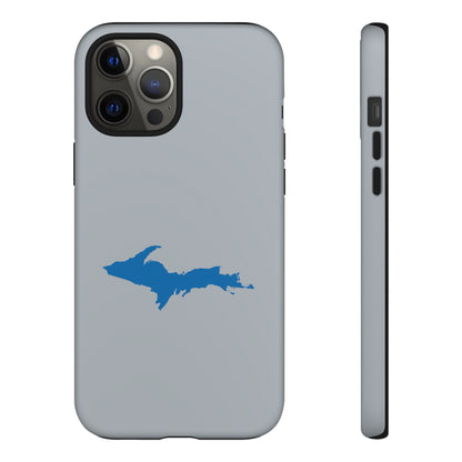 Michigan Upper Peninsula Tough Phone Case (Silver w/ Azure UP Outline) | Apple iPhone