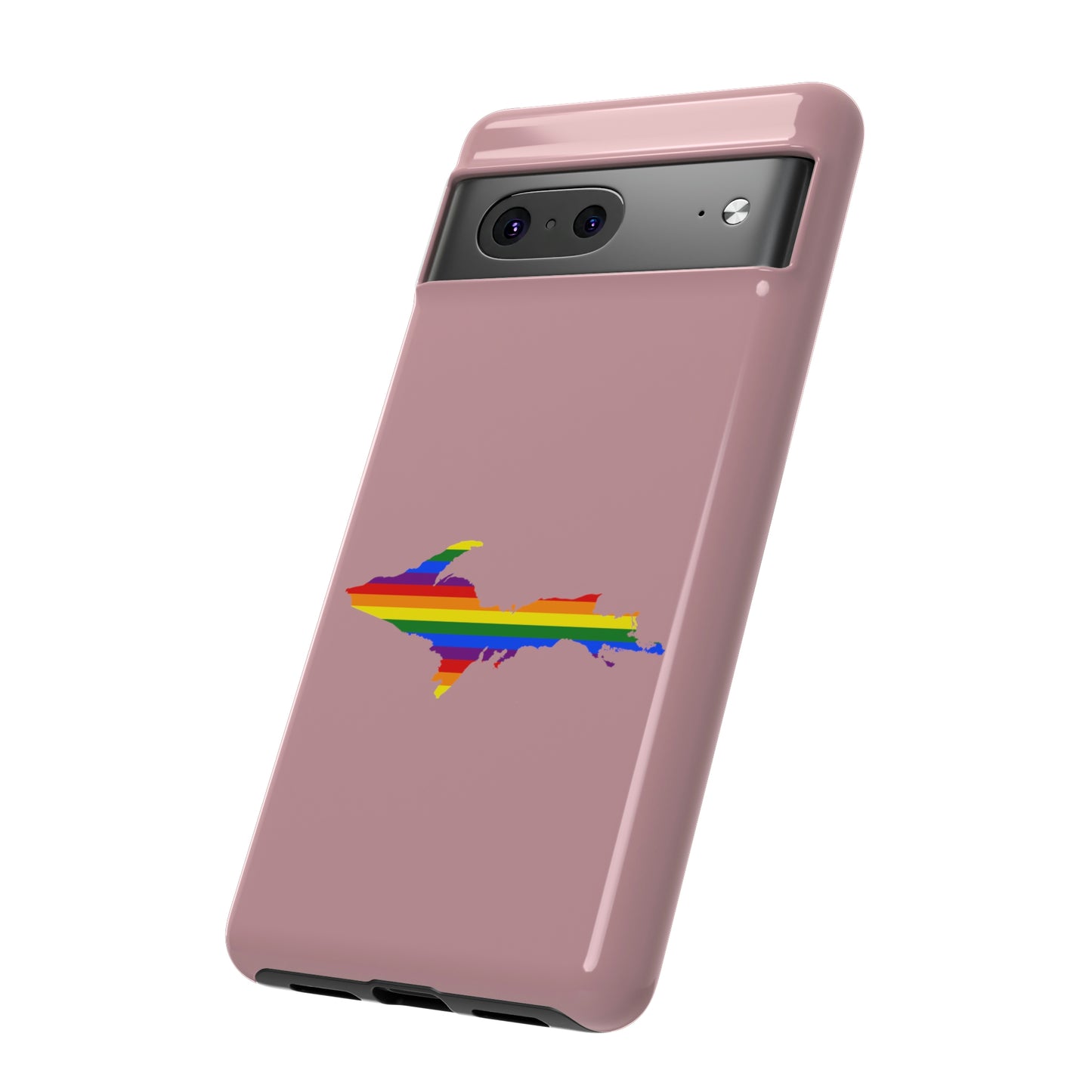 Michigan Upper Peninsula Tough Phone Case (Cherry Blossom Pink w/ UP Pride Flag Outline) | Samsung & Pixel Android