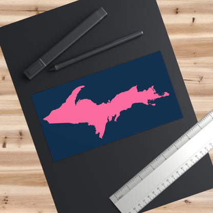 Michigan Upper Peninsula Bumper Sticker (w/ Pink UP Outline) | Navy Background