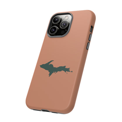 Michigan Upper Peninsula Tough Phone Case (Copper Color w/ Green UP Outline) | Apple iPhone