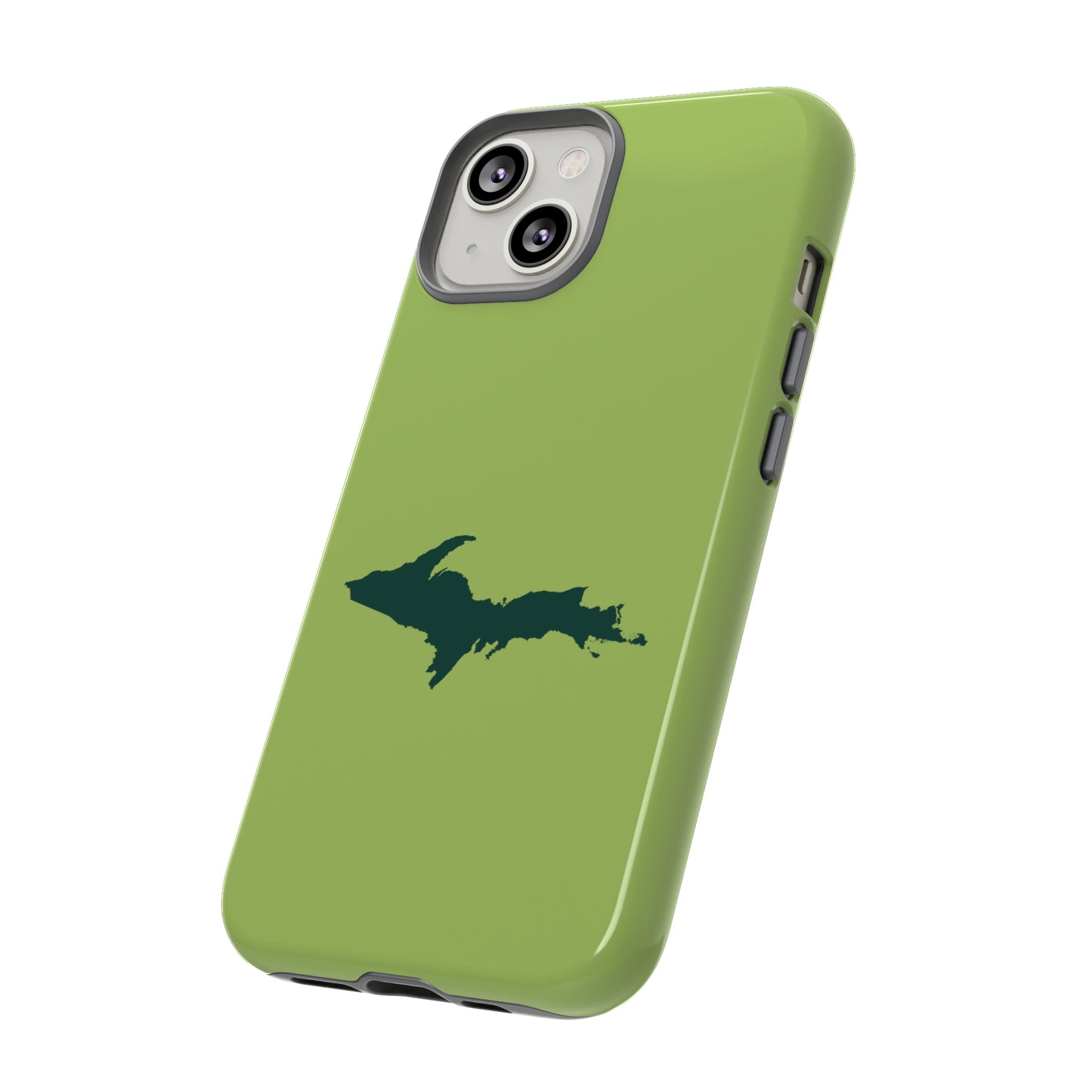 Michigan Upper Peninsula Tough Phone Case (Gooseberry Green w/ Green UP Outline) | Apple iPhone