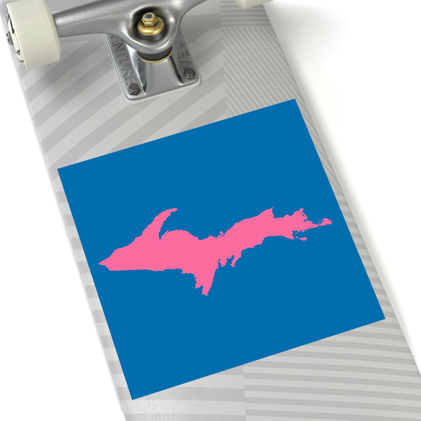 Michigan Upper Peninsula Square Sticker (Azure w/ Pink UP Outline) | Indoor/Outdoor