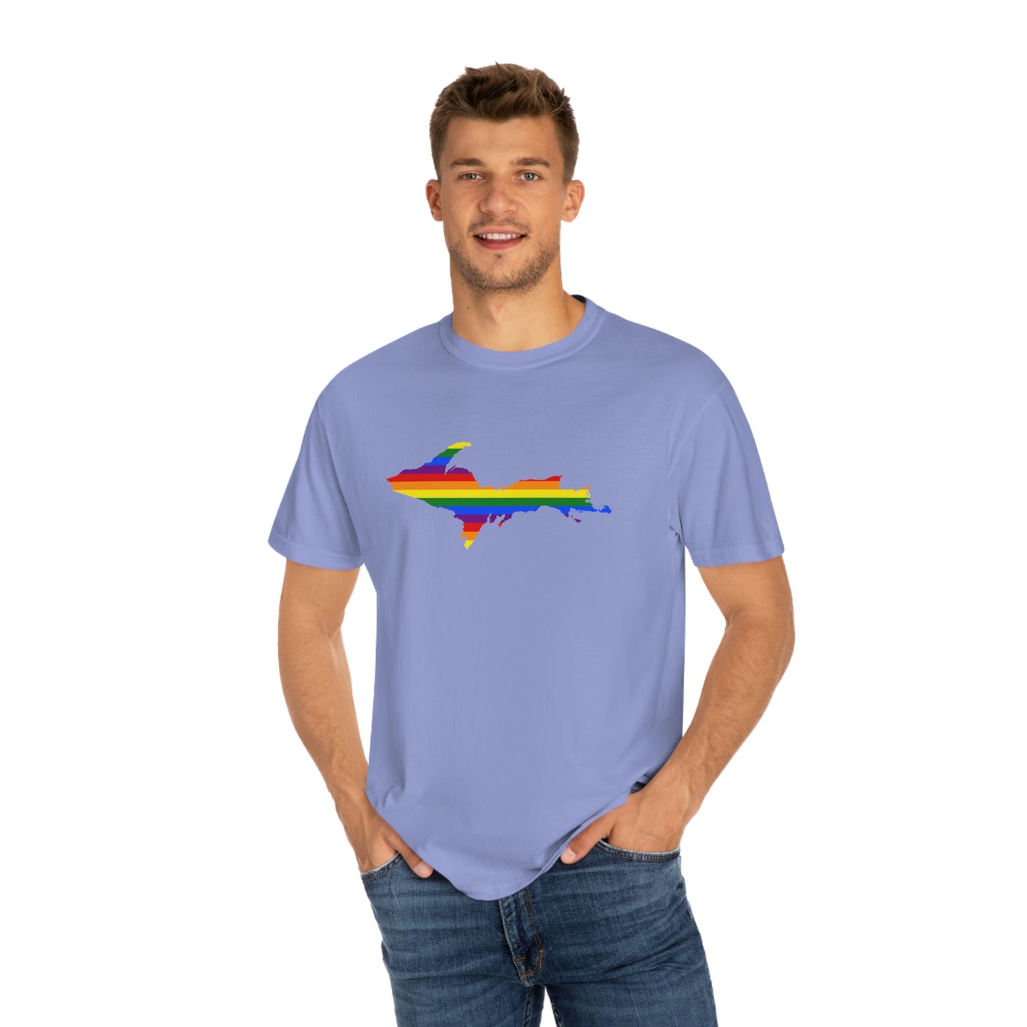 Michigan Upper Peninsula T-Shirt (w/ UP Pride Flag Outline) | Unisex Garment-Dyed