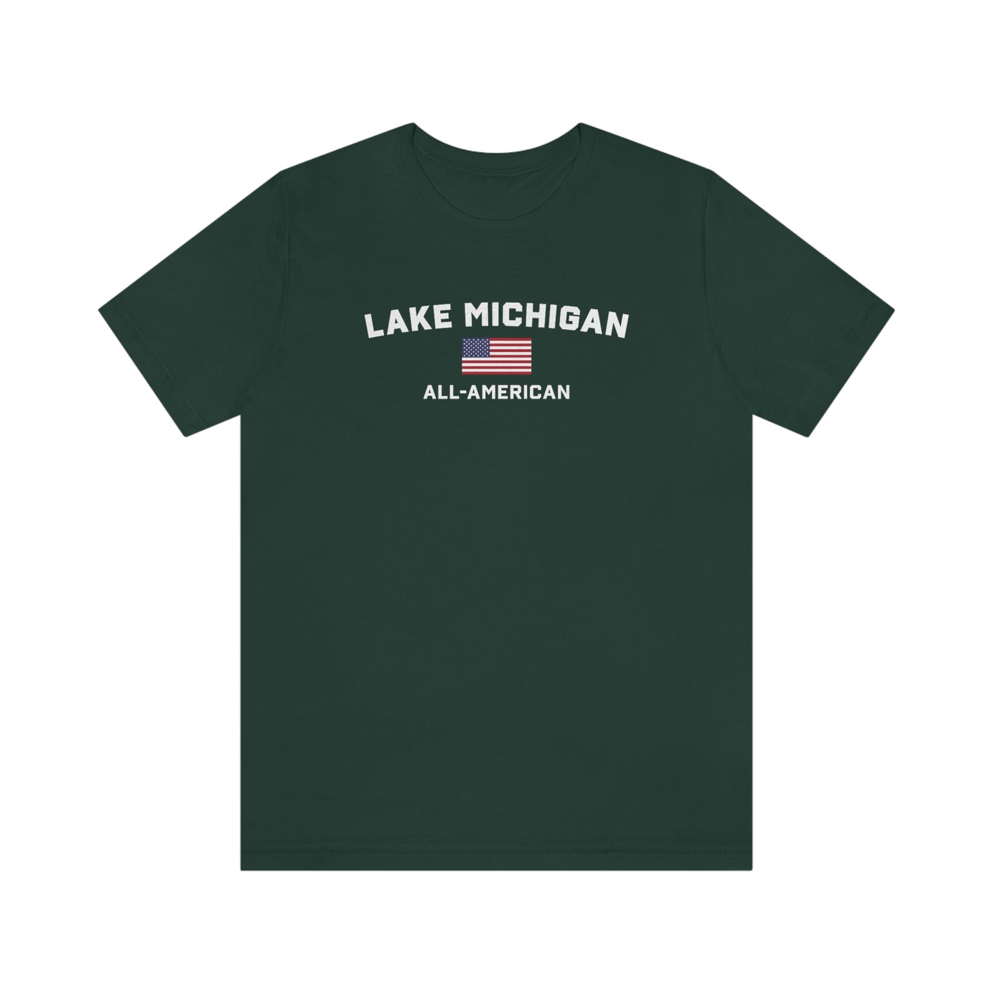 'Lake Michigan All American' T-Shirt (w/USA Flag Outline) | Unisex Standard Fit