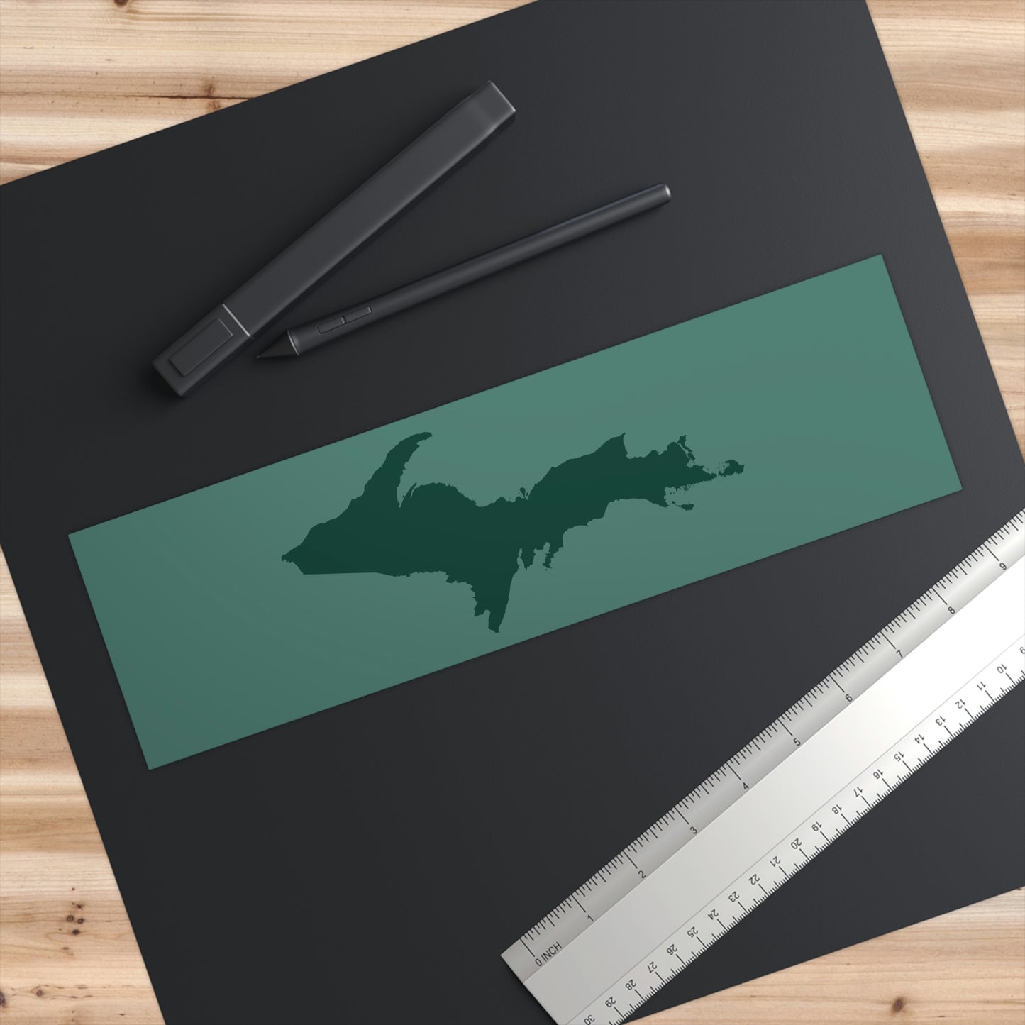 Michigan Upper Peninsula Bumper Sticker (w/ Green UP Outline) | Copper Green Background