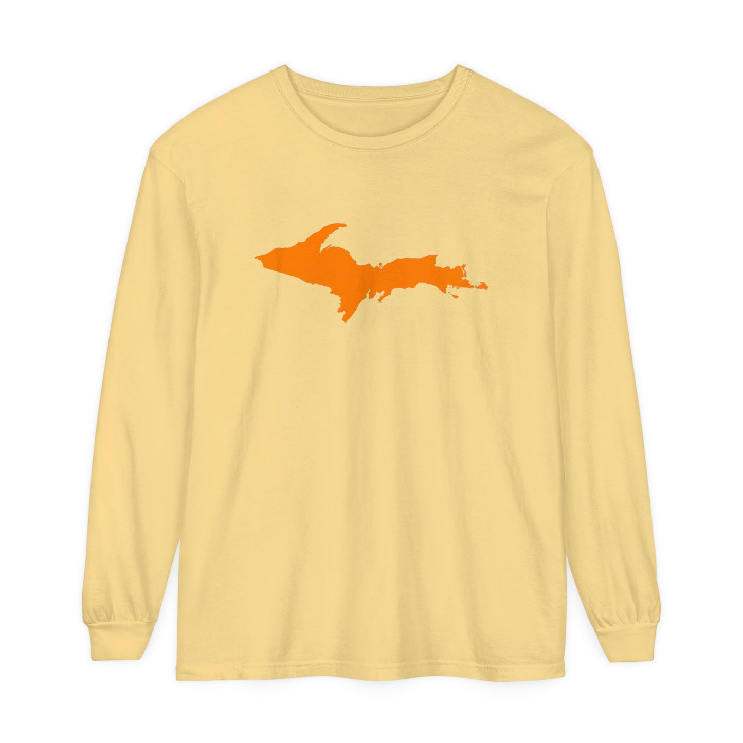 Michigan Upper Peninsula Garment-Dyed T-Shirt (w/ Orange UP Outline) | Unisex Long Sleeve