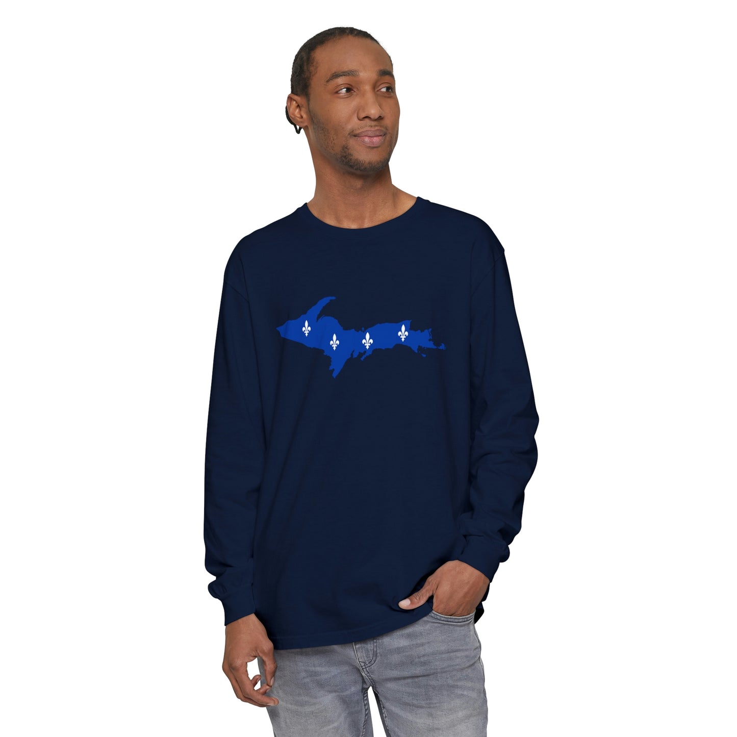 Michigan Upper Peninsula Garment-Dyed T-Shirt (w/ UP Quebec Flag Outline) | Unisex Long Sleeve