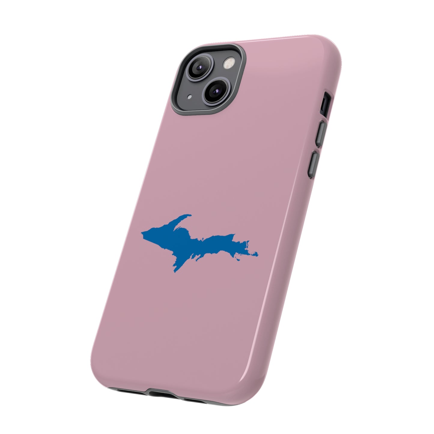 Michigan Upper Peninsula Tough Phone Case (Pink w/ Azure UP Outline) | Apple iPhone