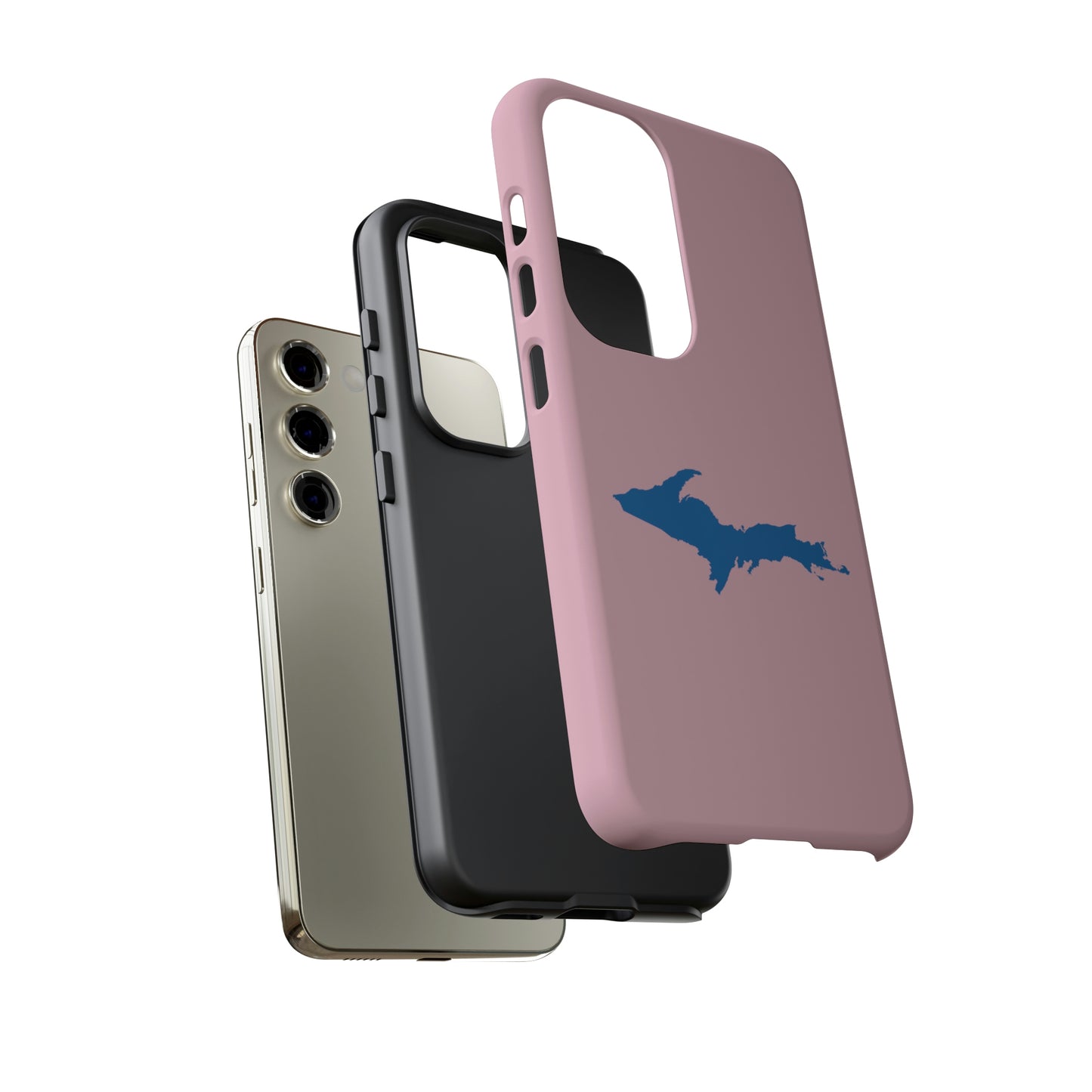 Michigan Upper Peninsula Tough Phone Case (Pink w/ Azure UP Outline) | Samsung & Pixel Android