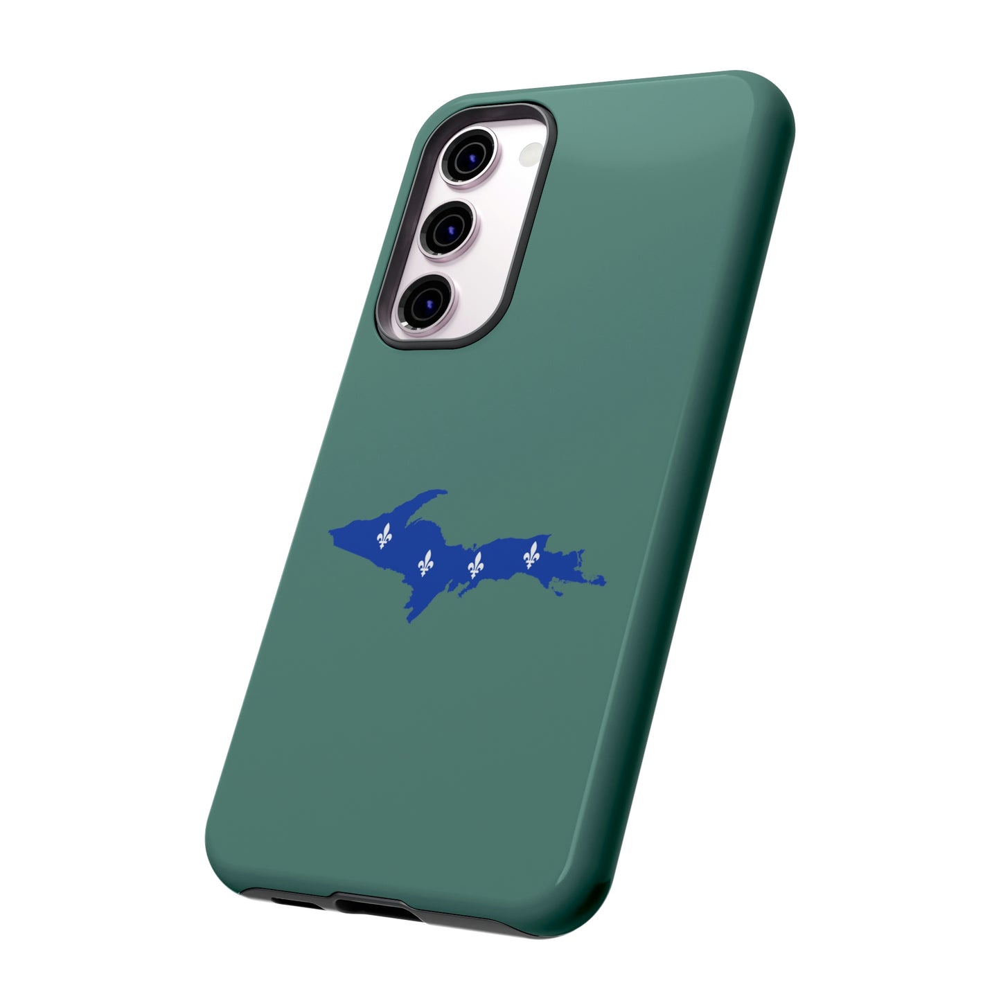 Michigan Upper Peninsula Tough Phone Case (Copper Green w/ UP Quebec Flag Outline) | Samsung & Pixel Android