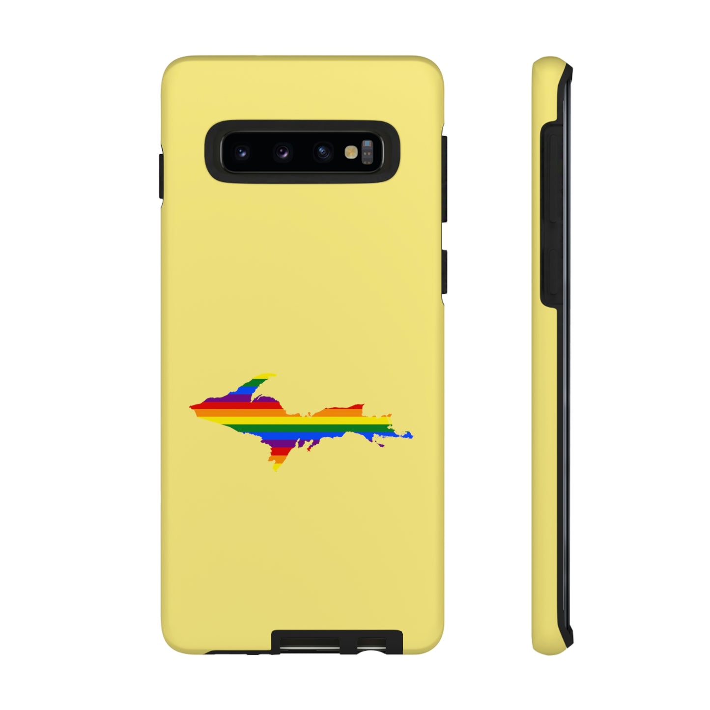 Michigan Upper Peninsula Tough Phone Case (Yellow Cherry Color w/ UP Pride Flag Outline) | Samsung & Pixel Android