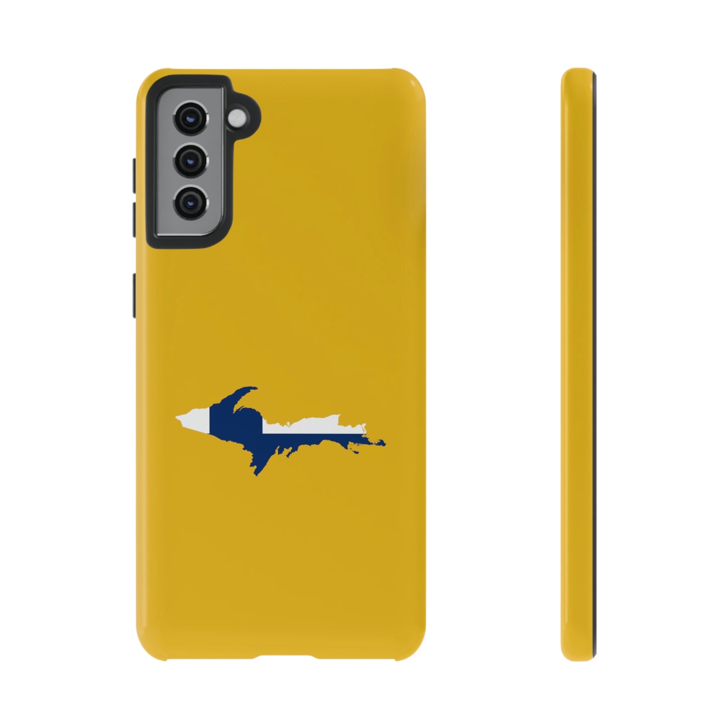 Michigan Upper Peninsula Tough Phone Case (Gold w/ UP Finland Flag Outline) | Samsung & Pixel Android