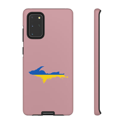 Michigan Upper Peninsula Tough Phone Case (Cherry Blossom Pink w/ UP Ukraine Flag Outline) | Samsung & Pixel Android