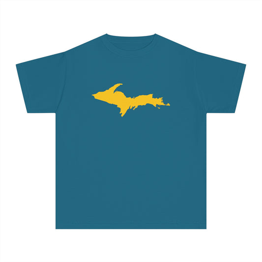 Michigan Upper Peninsula T-Shirt (w/ Gold UP Outline) | Youth Garment-Dyed