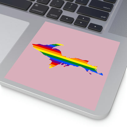 Michigan Upper Peninsula Square Sticker (Pink w/ UP Pride Flag Outline) | Indoor/Outdoor